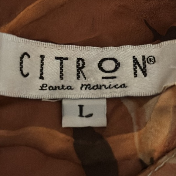 CITRON Silk Button Up Too Shirt Lightweight Orange Brown Floral Neutral Size L - Picture 6 of 6
